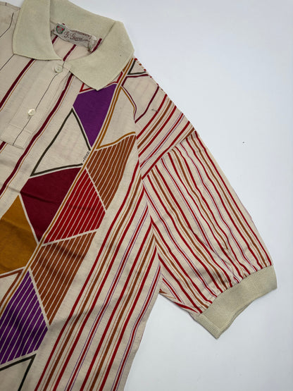 Vintage Gucci Men's Short Sleeve Polo Shirt Cream Burgundy M