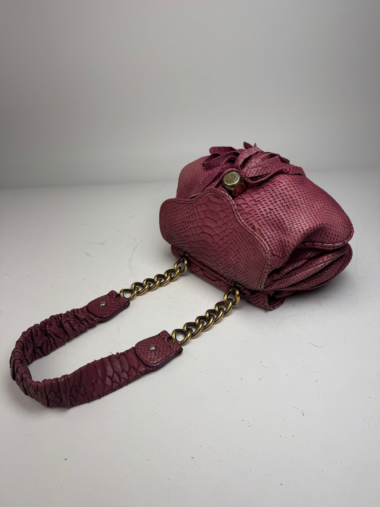 Vintage Giorgio Armani Snake Emblossed Leather Handbag Purple