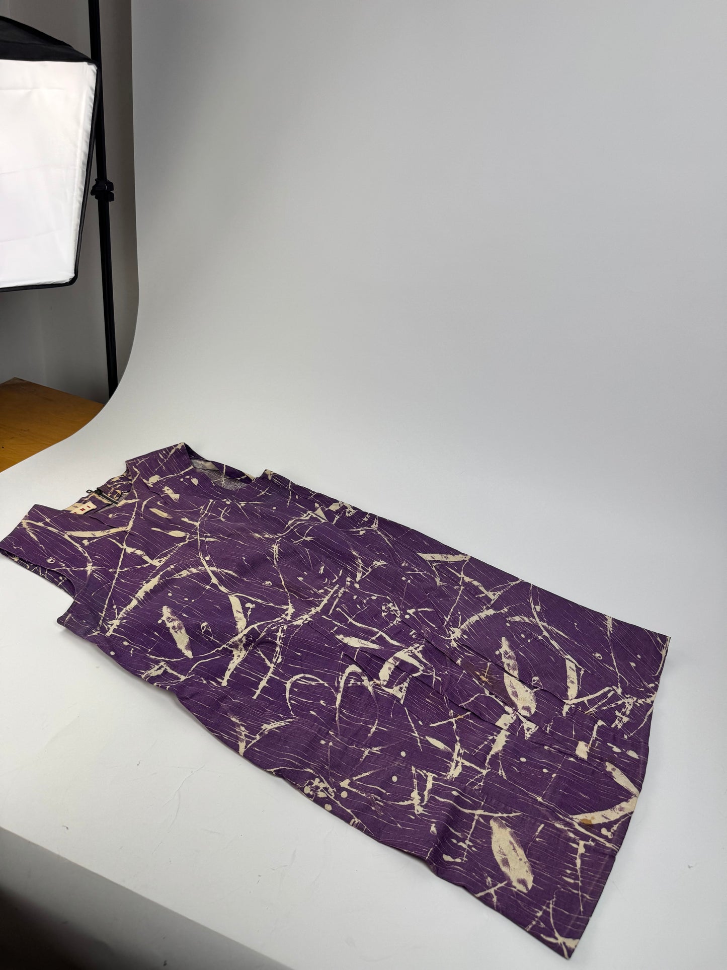 Vintage Marni Abstract Cotton Dress Purple Beige L/XL