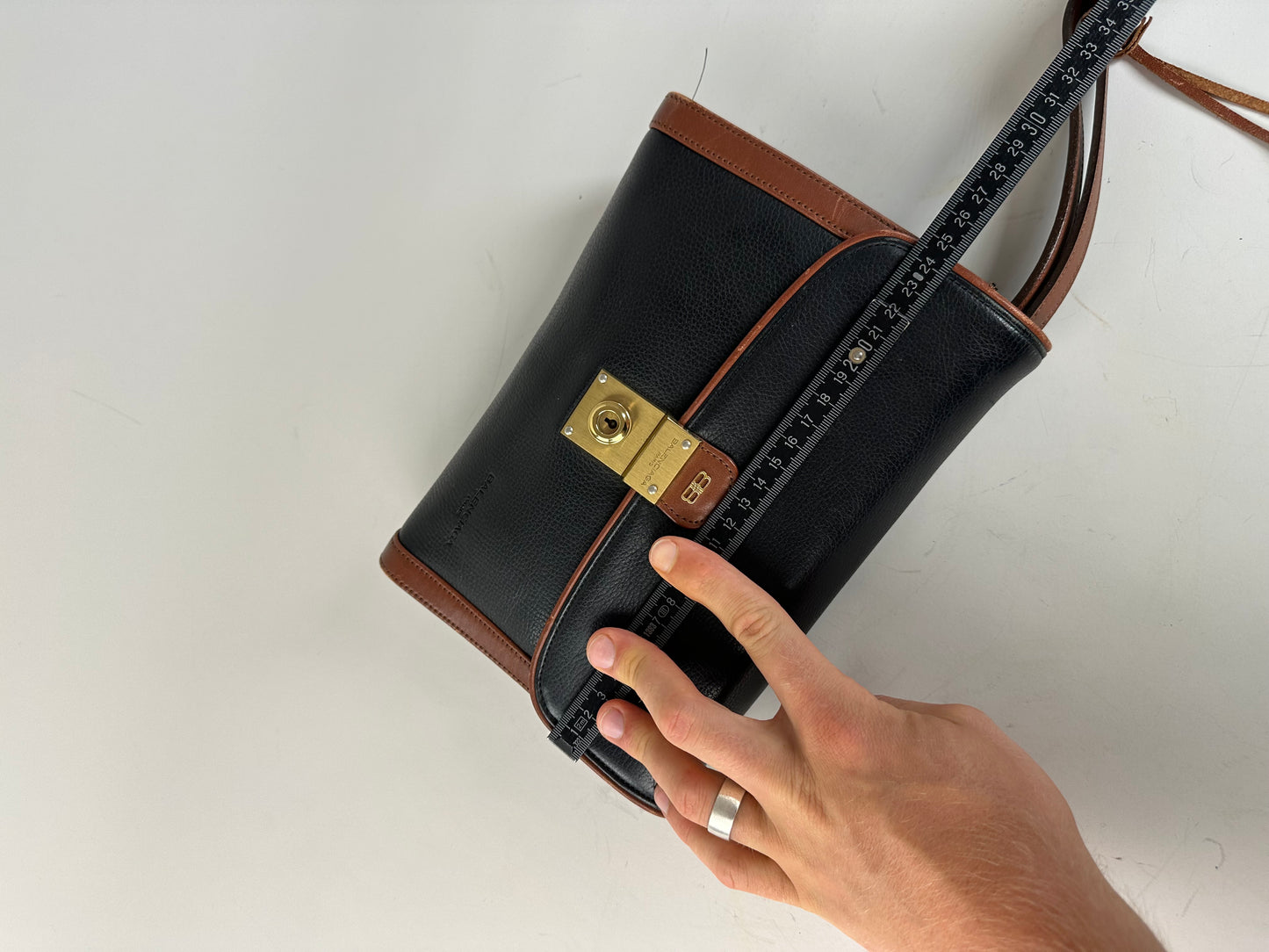 Vintage Balenciaga Pebbled Leather Shoulder Bag Black Brown
