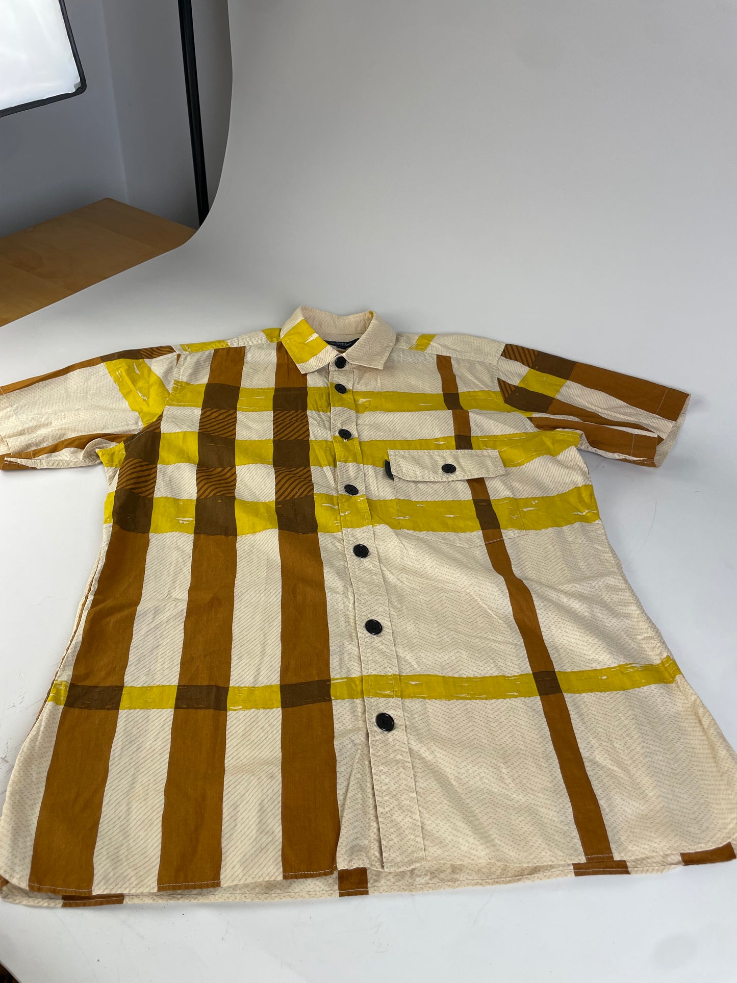 Vintage Burberry Cotton Shirt Cream Mustard Brown M