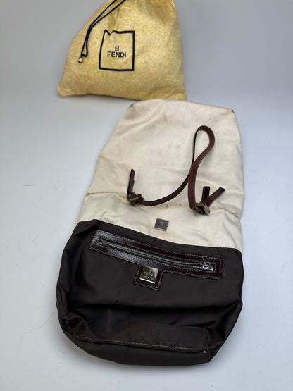 Vintage Fendi Canvas Tote Bag Cream Brown Gold