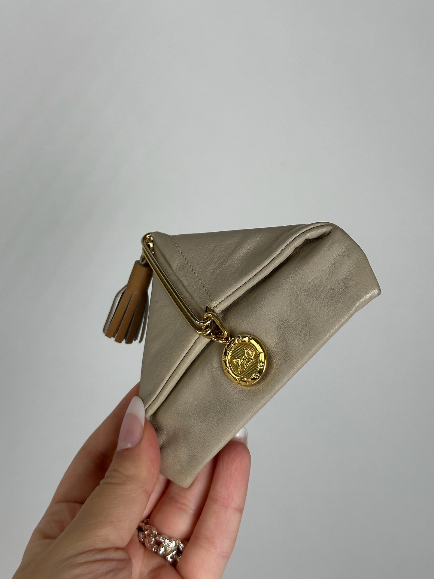 Vintage Celine Leather Card Holder Beige