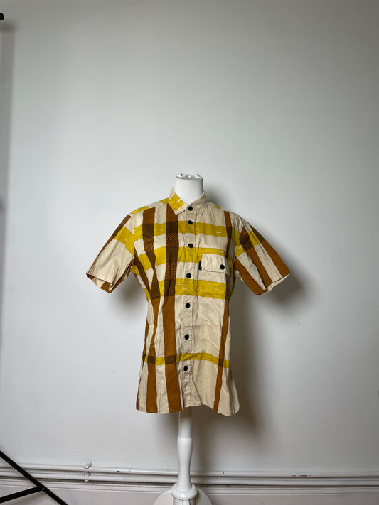 Vintage Burberry Cotton Shirt Cream Mustard Brown M