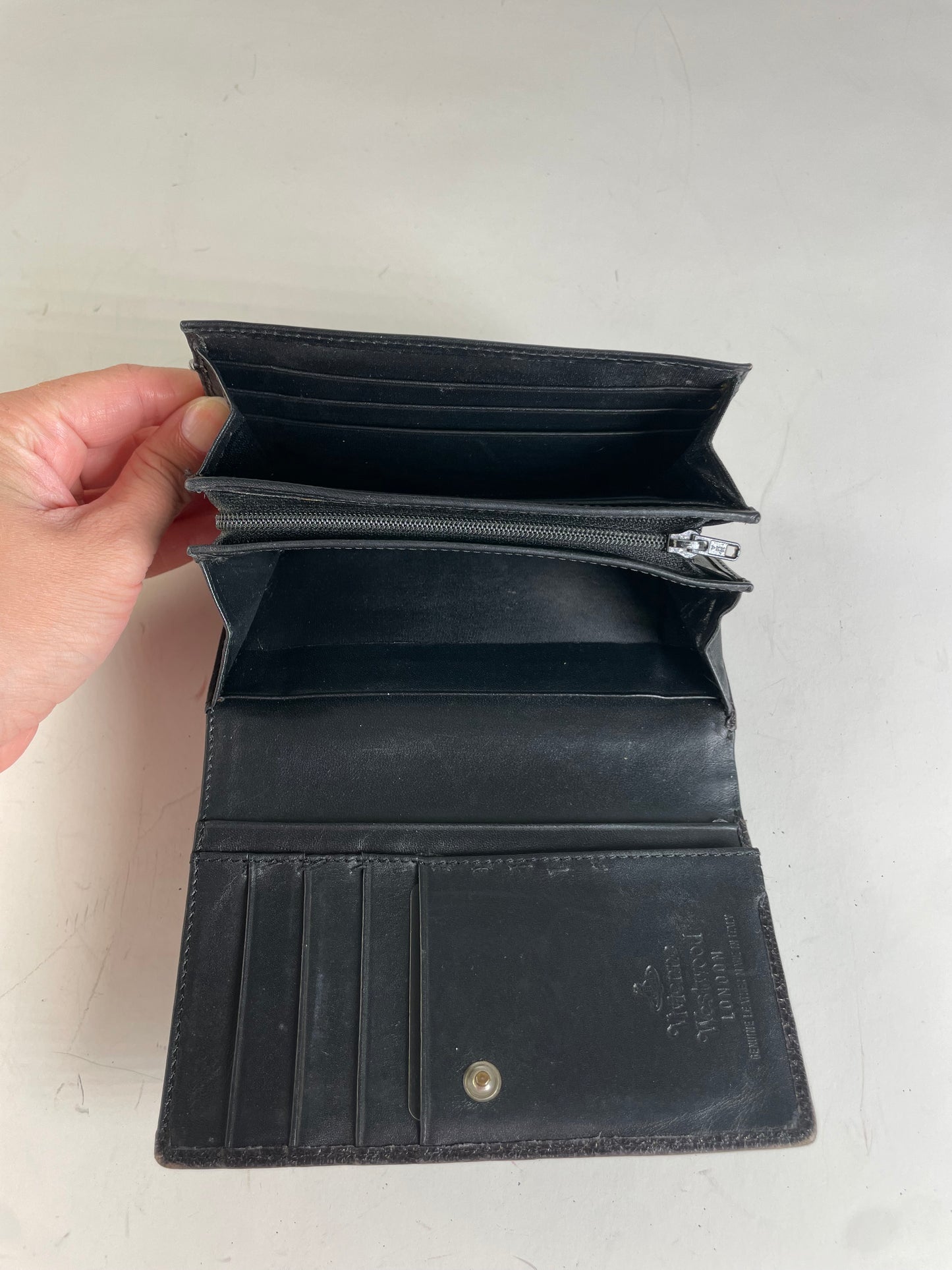 Vintage Vivienne Westwood Leather Wallet Black Gold Snap