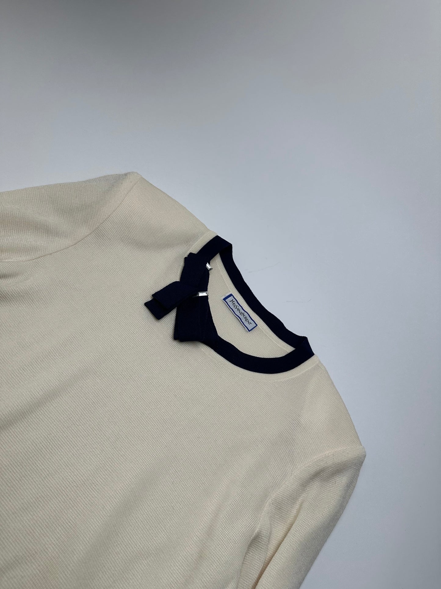 Vintage Yves Saint Laurent Wool Sweater Cream Navy M