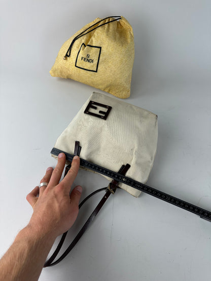 Vintage Fendi Canvas Tote Bag Cream Brown Gold