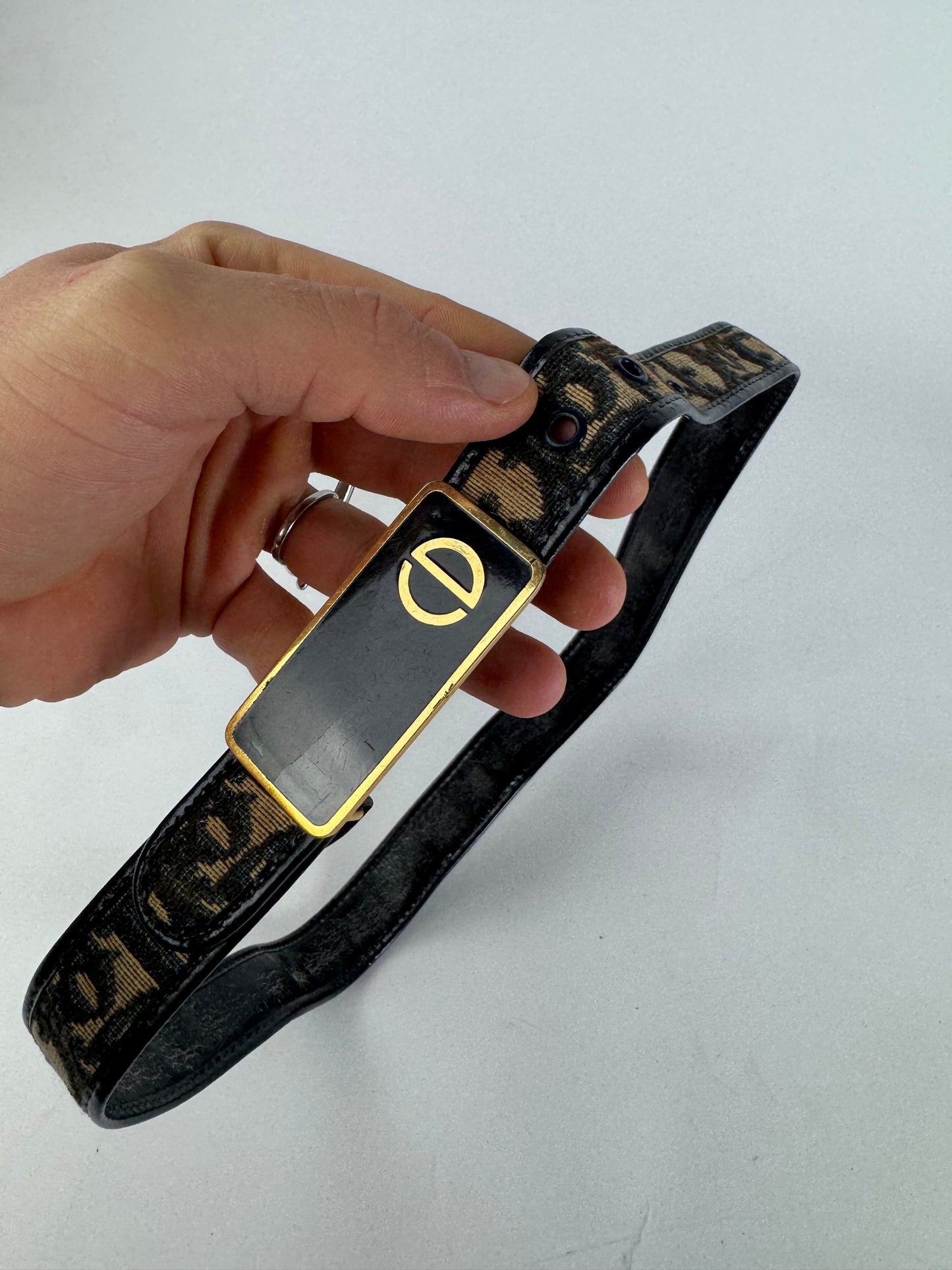 Vintage Dior Oblique Monogram Belt Beige Navy