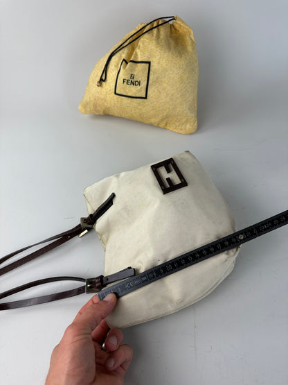 Vintage Fendi Canvas Tote Bag Cream Brown Gold