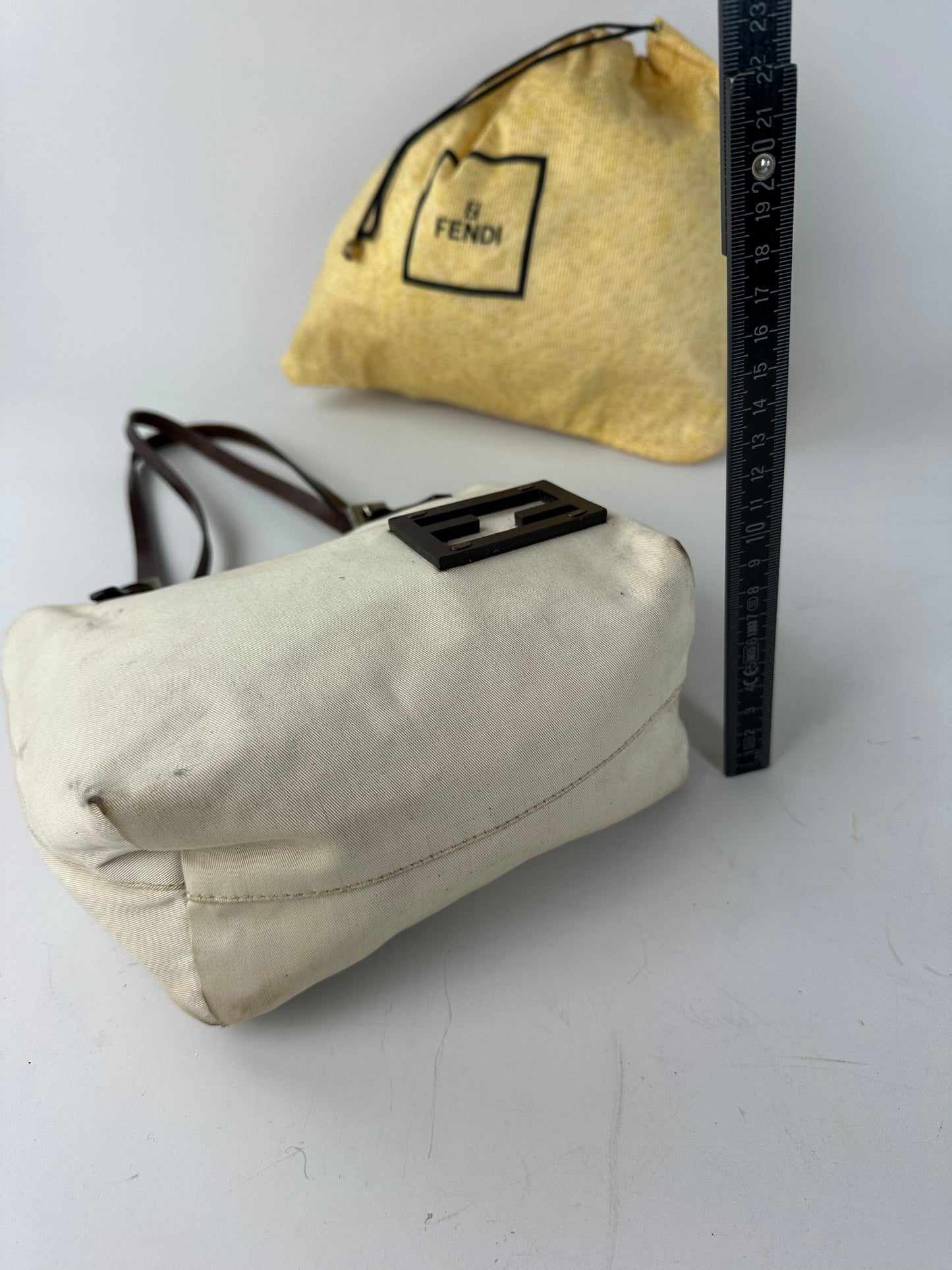 Vintage Fendi Canvas Tote Bag Cream Brown Gold