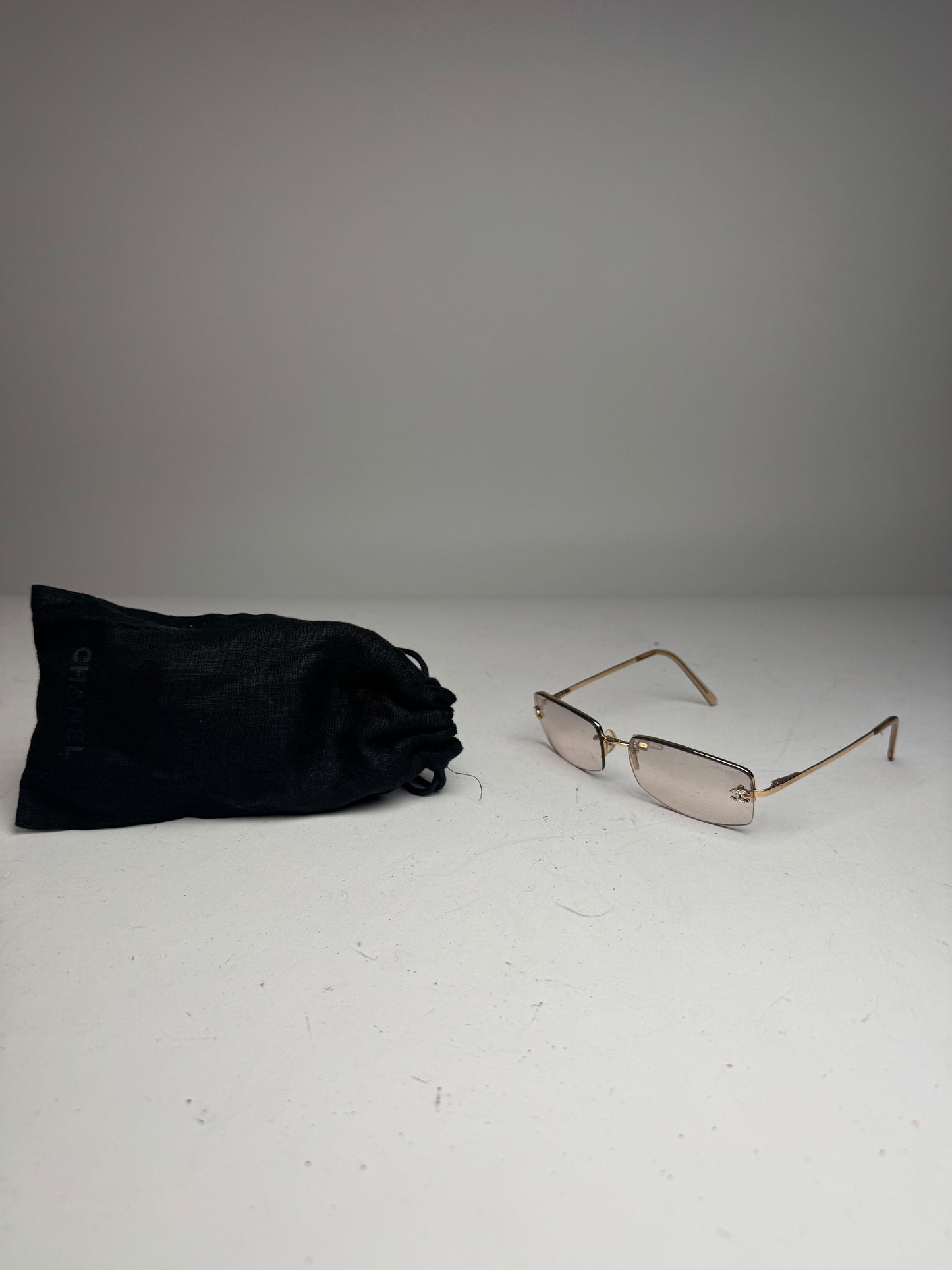 Vintage Chanel CC frameless Sunglasses Gold