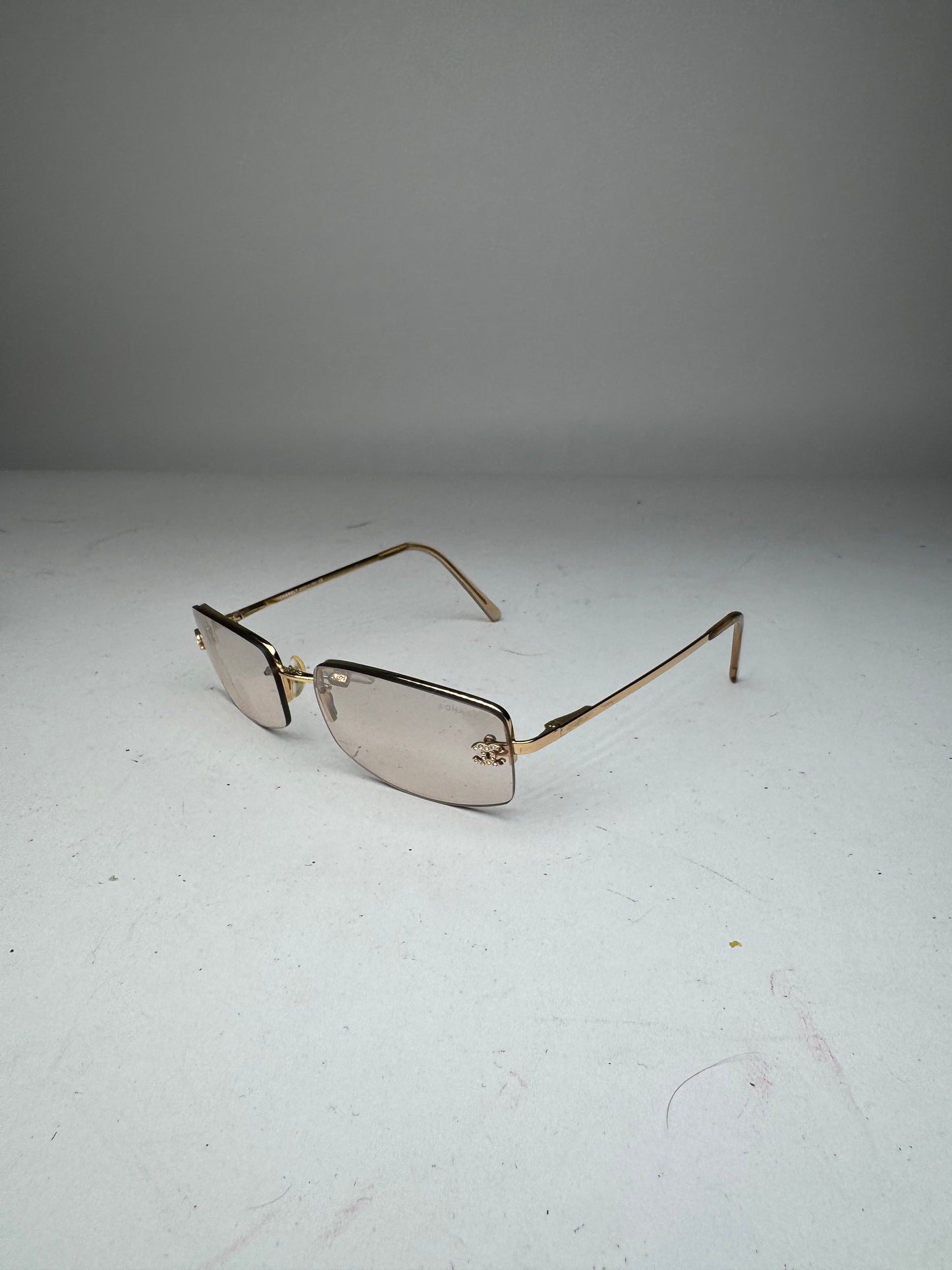 Vintage Chanel CC frameless Sunglasses Gold