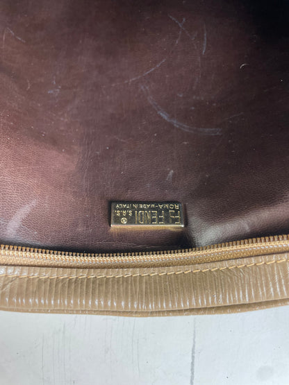 Vintage Fendi FF Monogram Coated Canvas Crossbody Bag Tan Brown