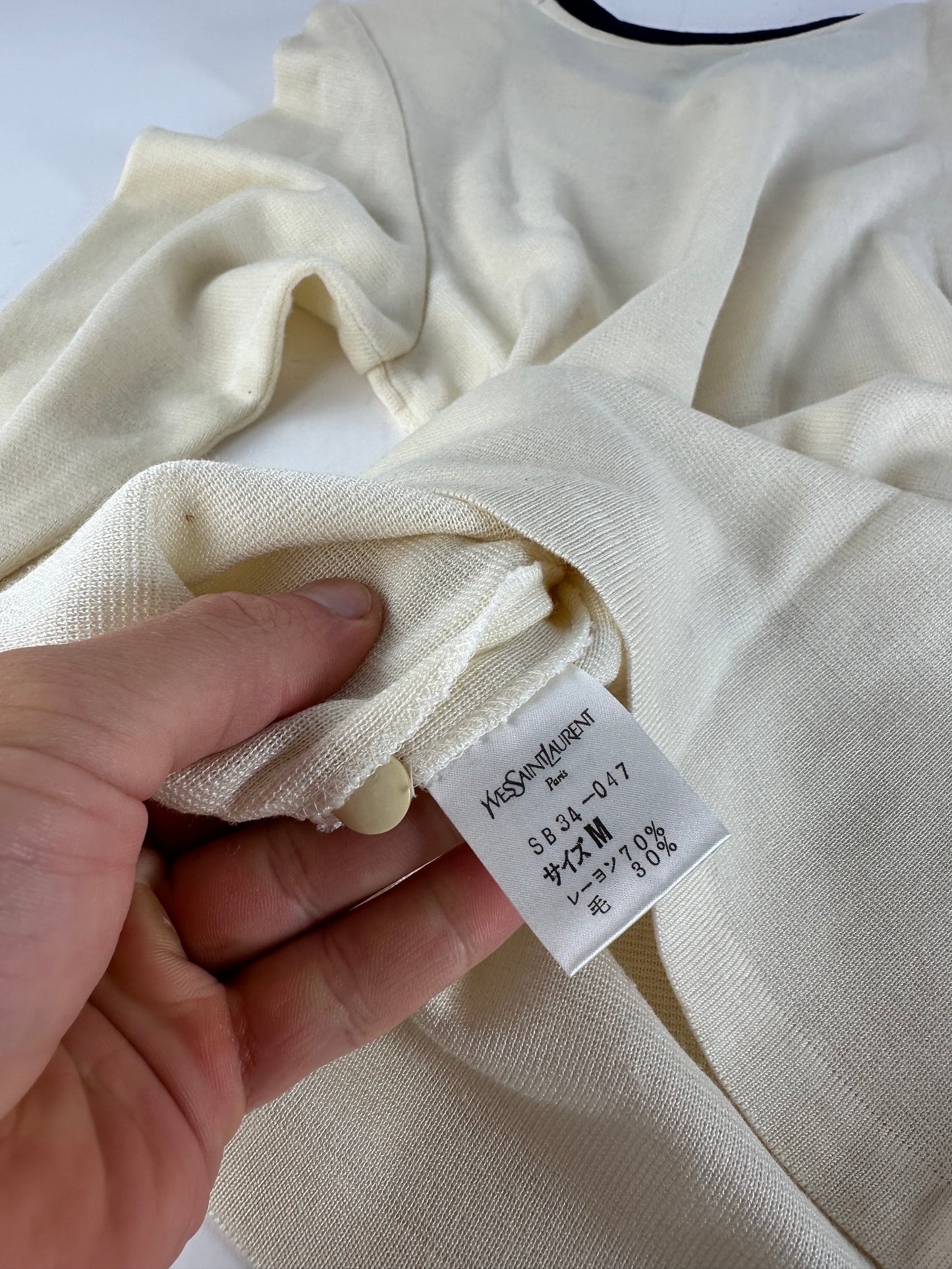 Vintage Yves Saint Laurent Wool Sweater Cream Navy M