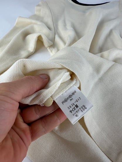 Vintage Yves Saint Laurent Wool Sweater Cream Navy M