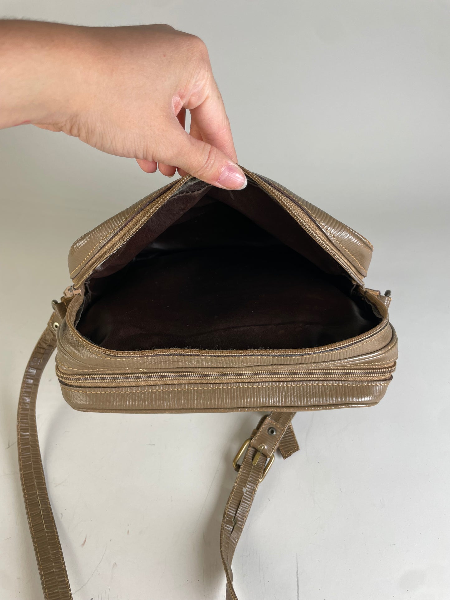 Vintage Fendi FF Monogram Coated Canvas Crossbody Bag Tan Brown