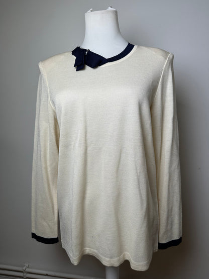 Vintage Yves Saint Laurent Wool Sweater Cream Navy M