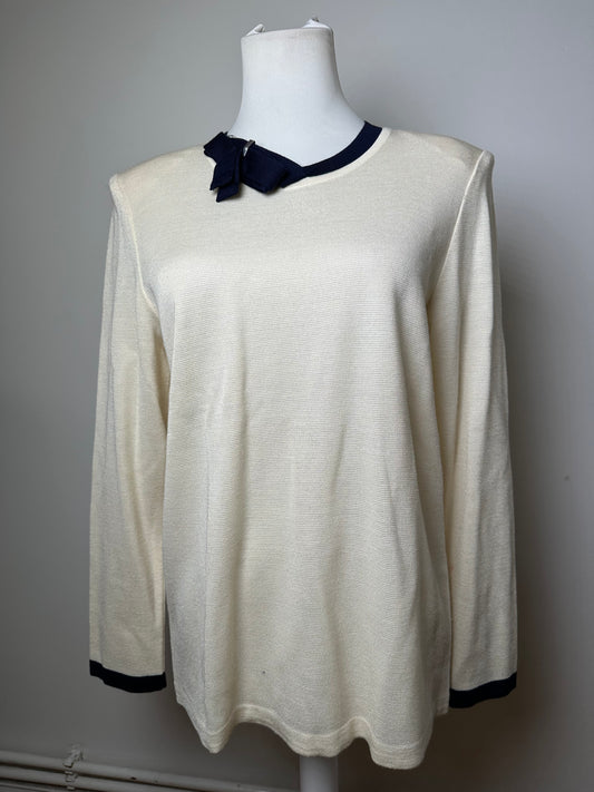 Vintage Yves Saint Laurent Wool Sweater Cream Navy M