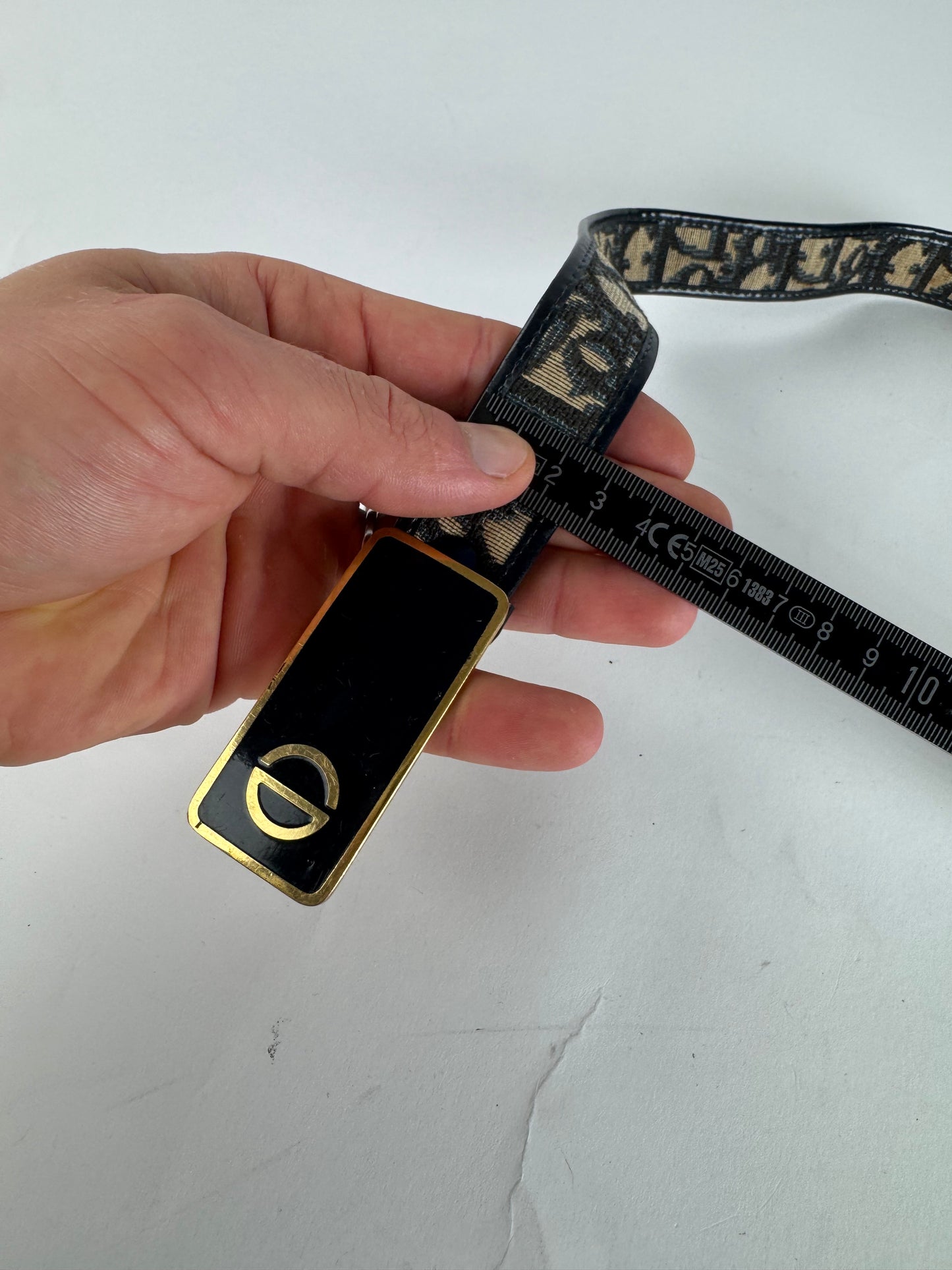 Vintage Dior Oblique Monogram Belt Beige Navy