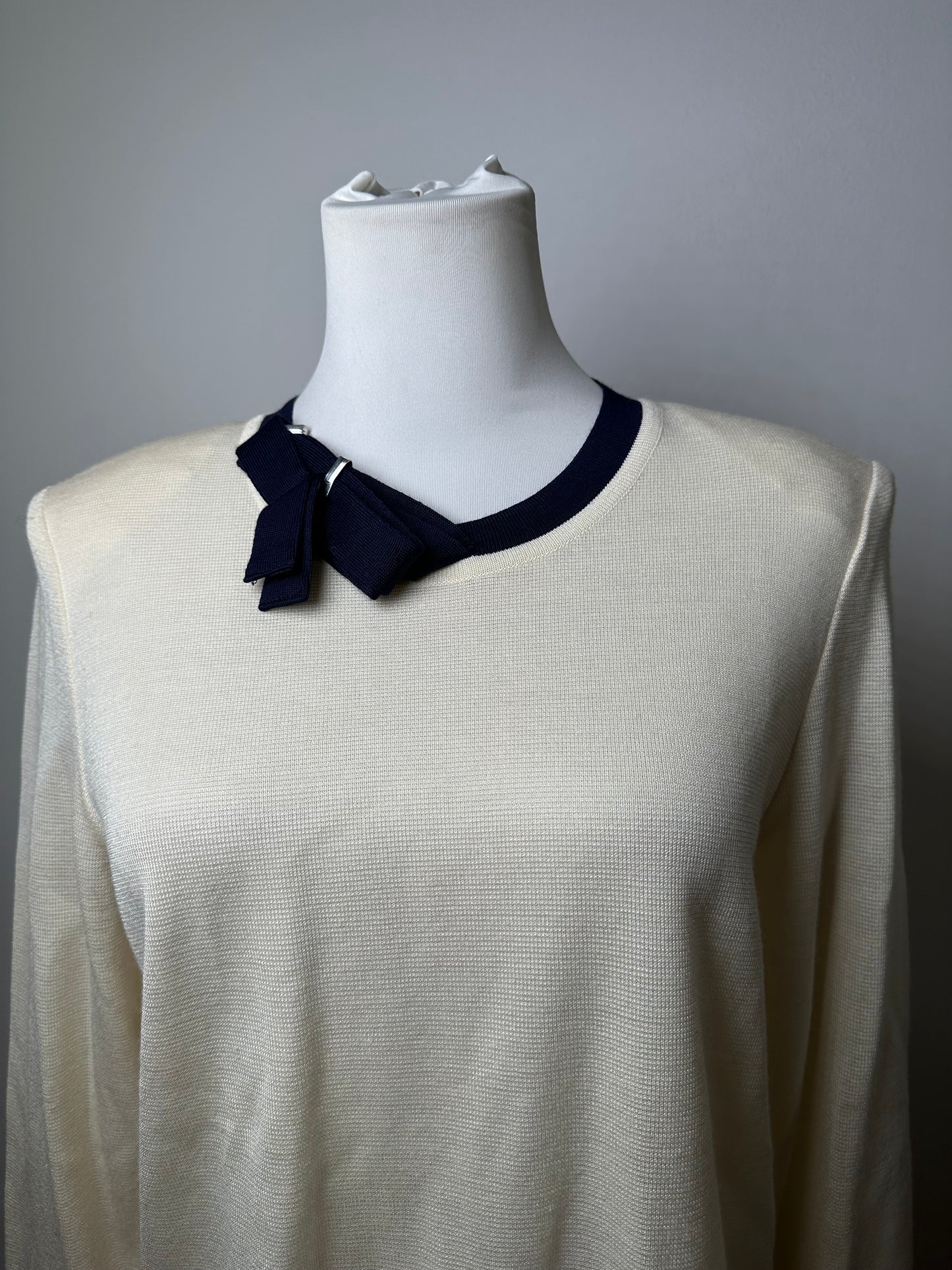 Vintage Yves Saint Laurent Wool Sweater Cream Navy M