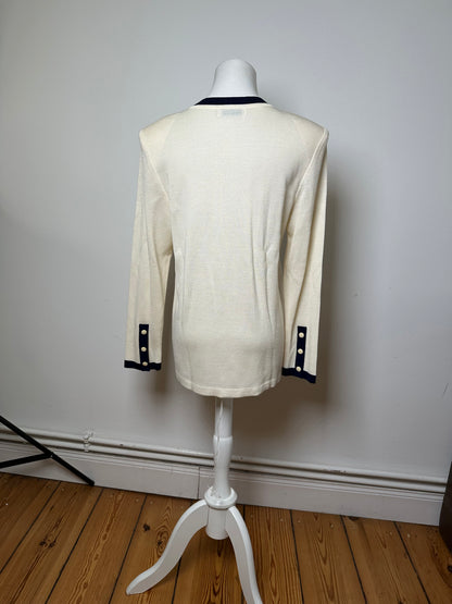 Vintage Yves Saint Laurent Wool Sweater Cream Navy M