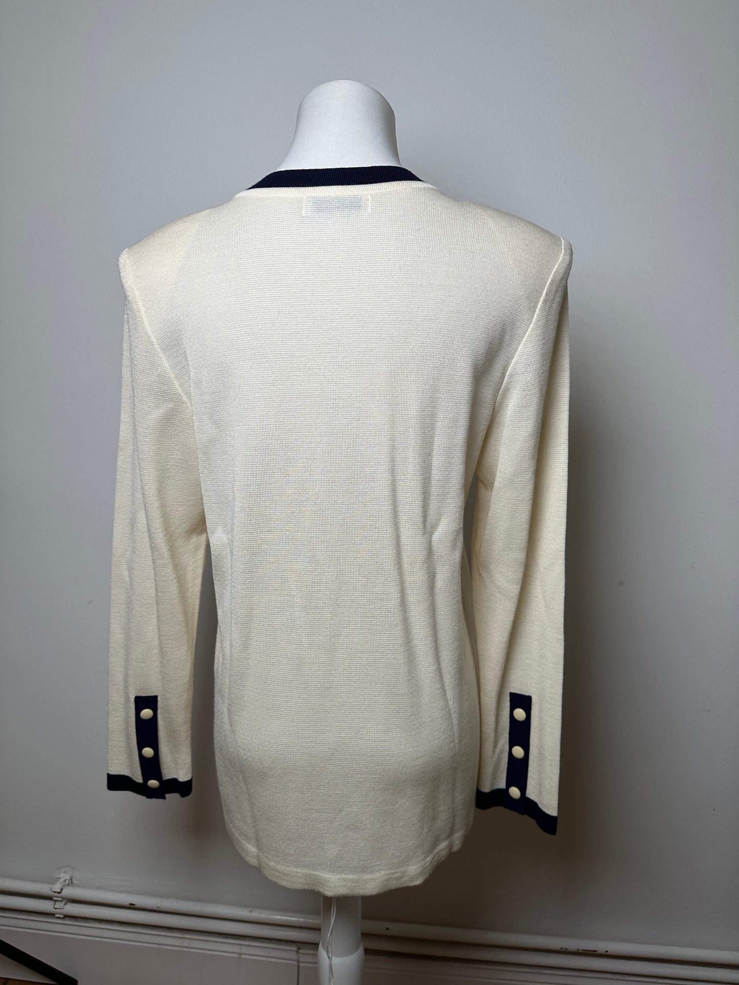Vintage Yves Saint Laurent Wool Sweater Cream Navy M