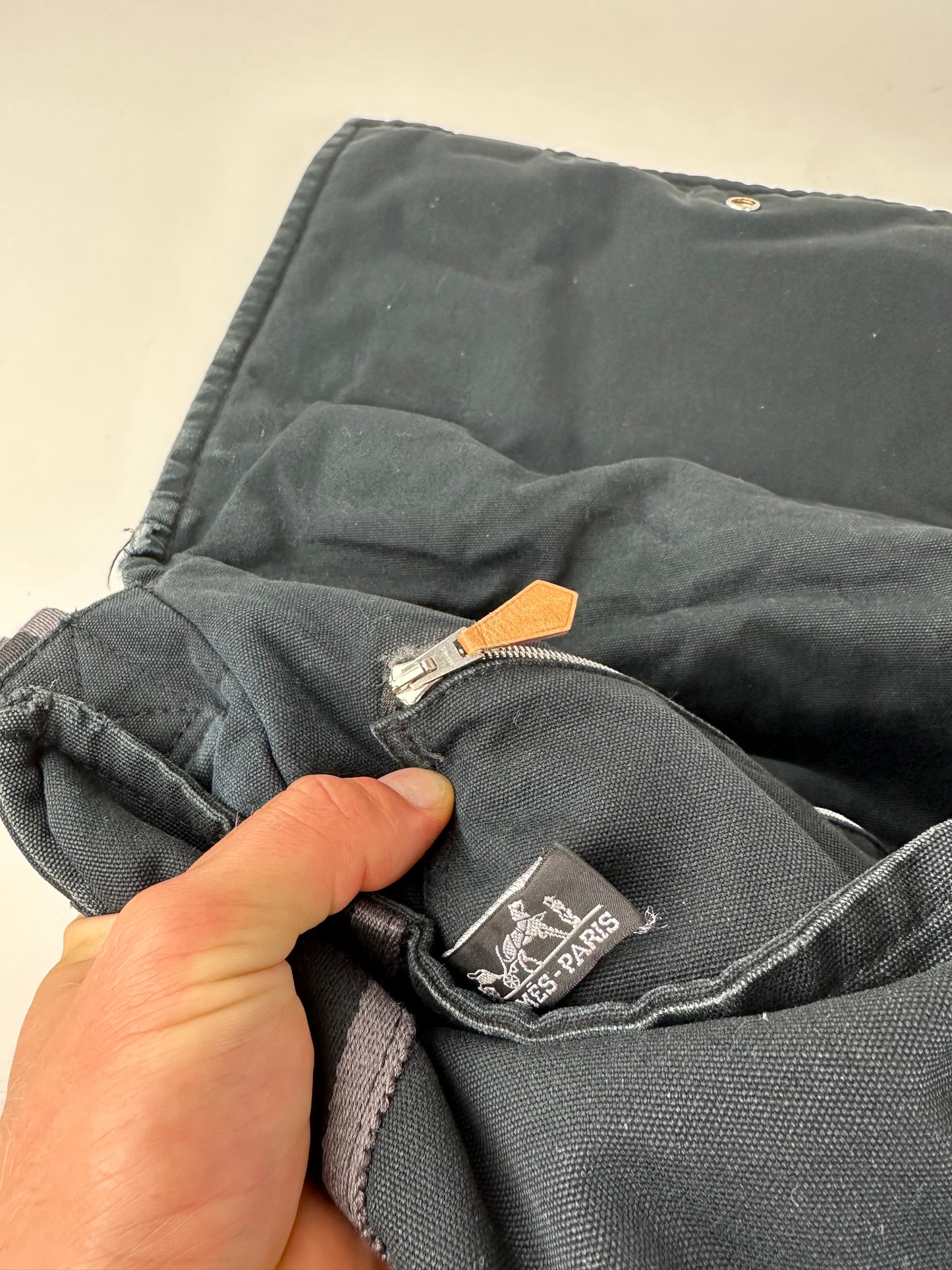 Vintage Hermes Canvas Messenger Bag Black Grey