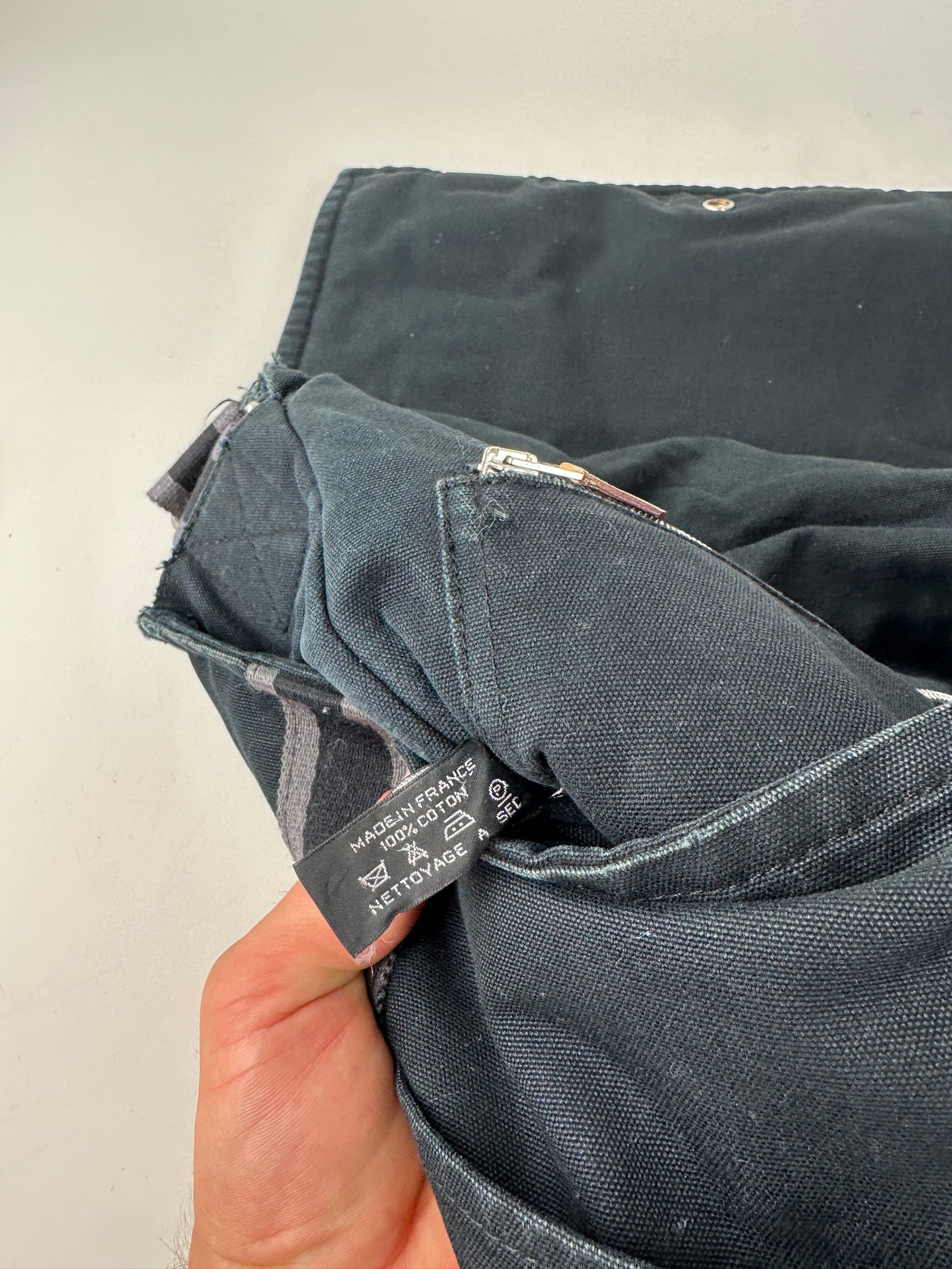 Vintage Hermes Canvas Messenger Bag Black Grey