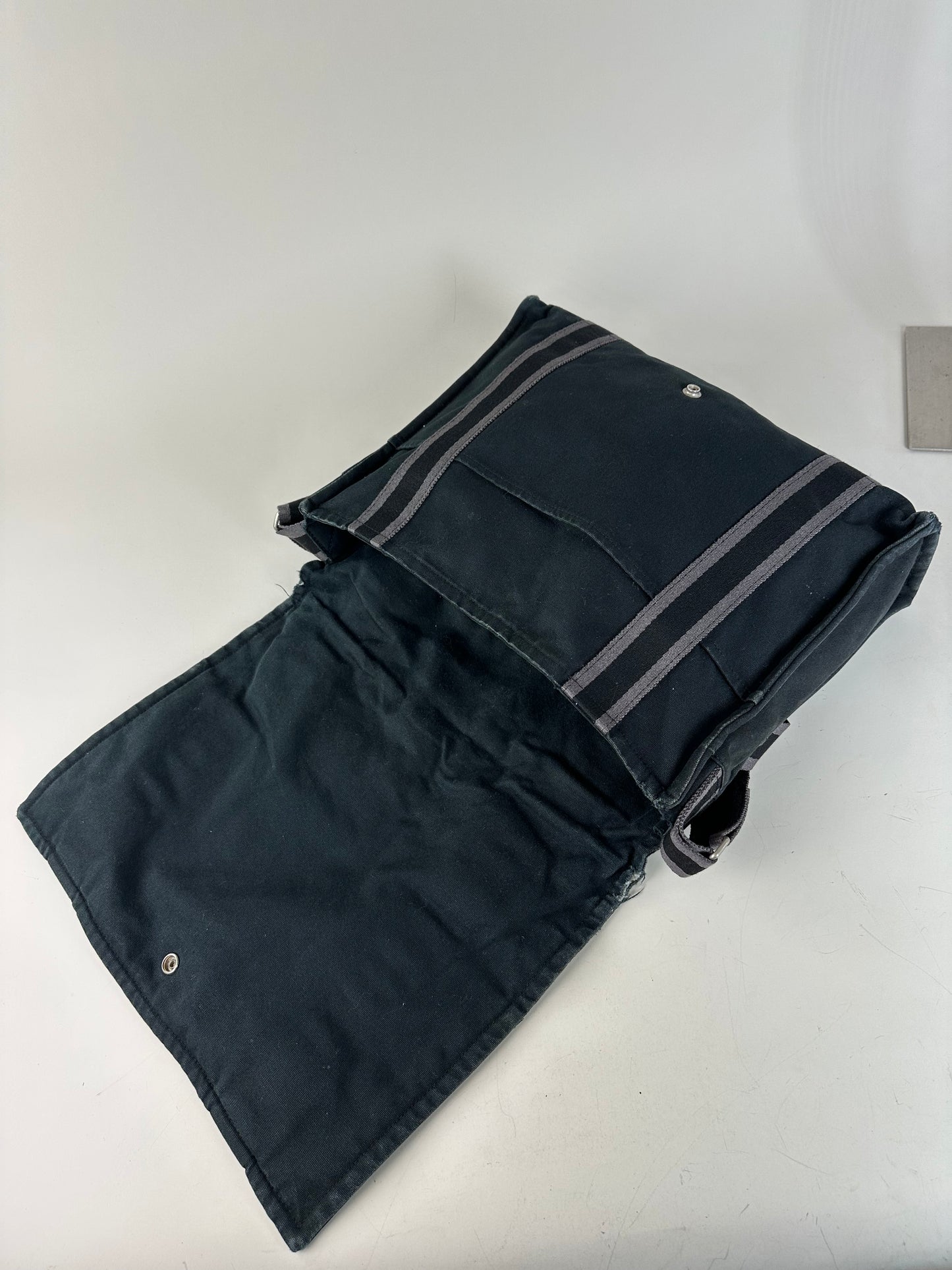 Vintage Hermes Canvas Messenger Bag Black Grey