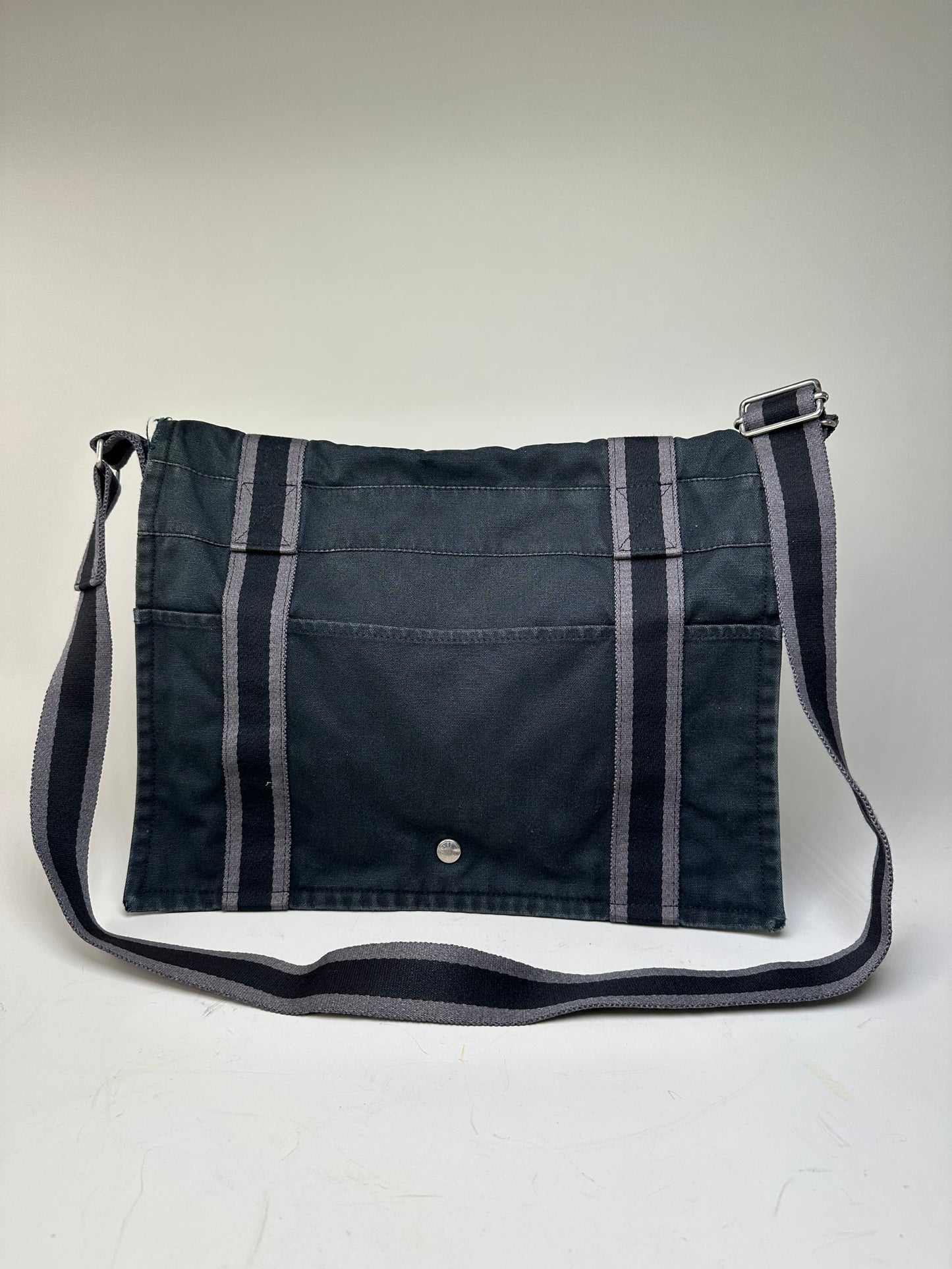 Vintage Hermes Canvas Messenger Bag Black Grey