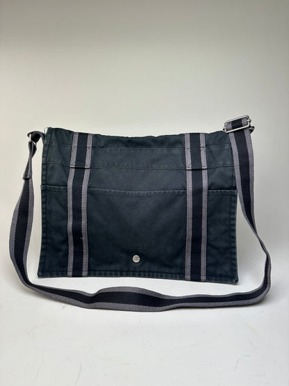 Vintage Hermes Canvas Messenger Bag Black Grey