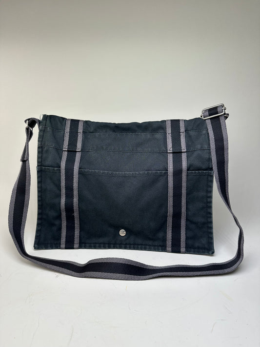 Vintage Hermes Canvas Messenger Bag Black Grey