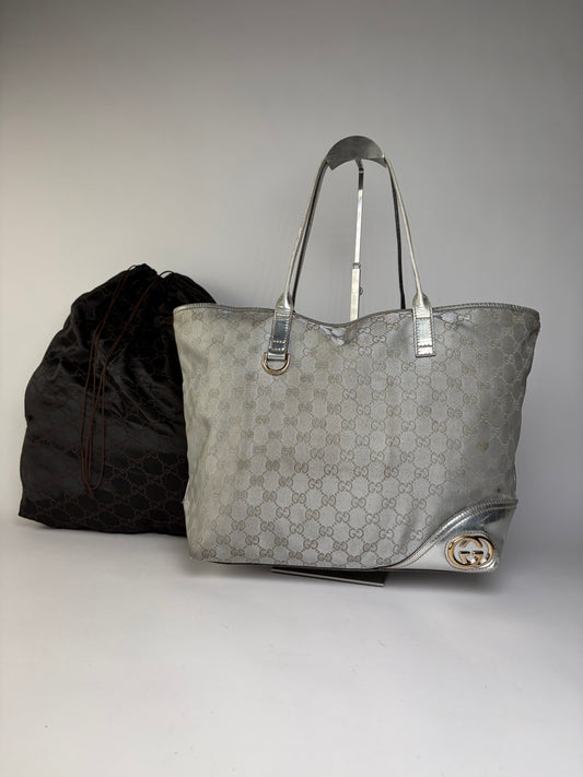 Vintage Gucci GG Supreme Canvas Tote c. 2010 Silver Beige