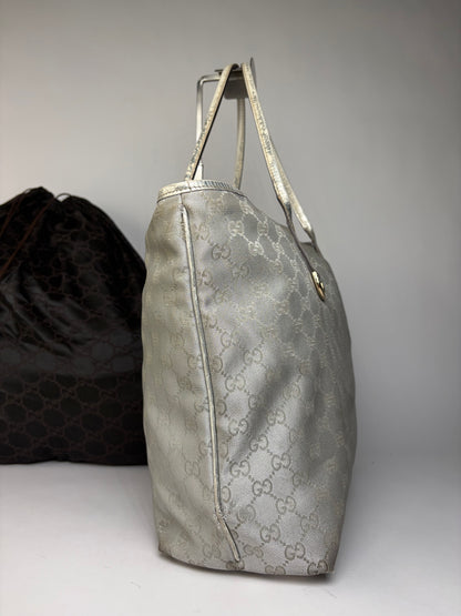Vintage Gucci GG Supreme Canvas Tote c. 2010 Silver Beige