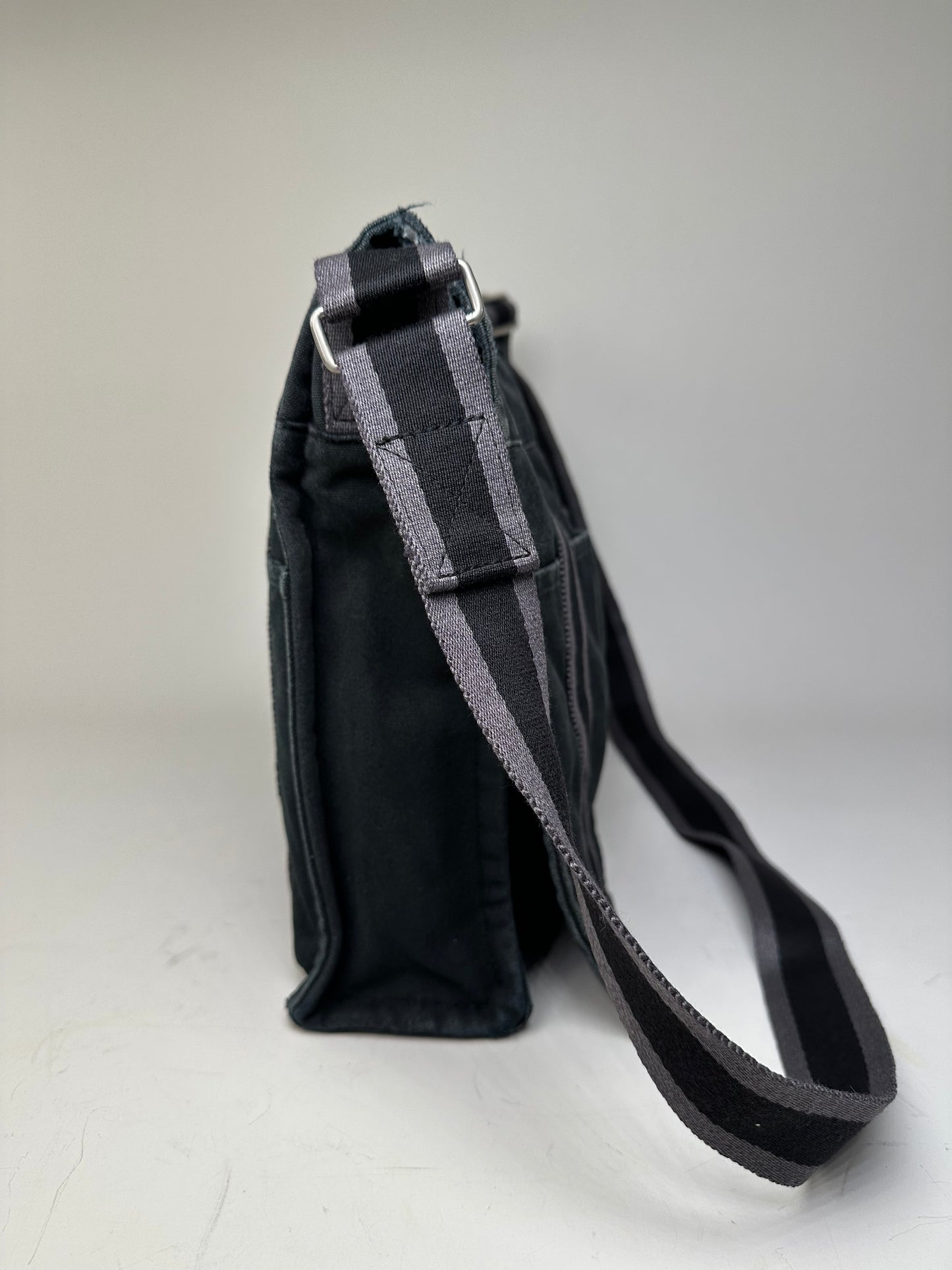 Vintage Hermes Canvas Messenger Bag Black Grey