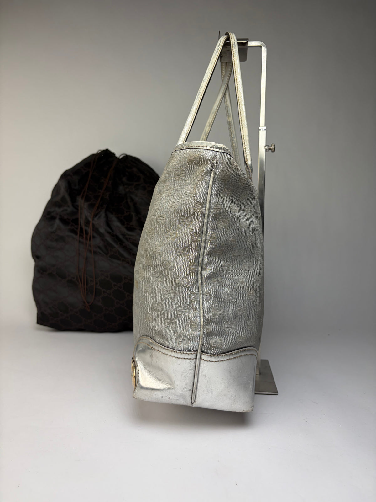 Vintage Gucci GG Supreme Canvas Tote c. 2010 Silver Beige