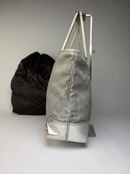 Vintage Gucci GG Supreme Canvas Tote c. 2010 Silver Beige