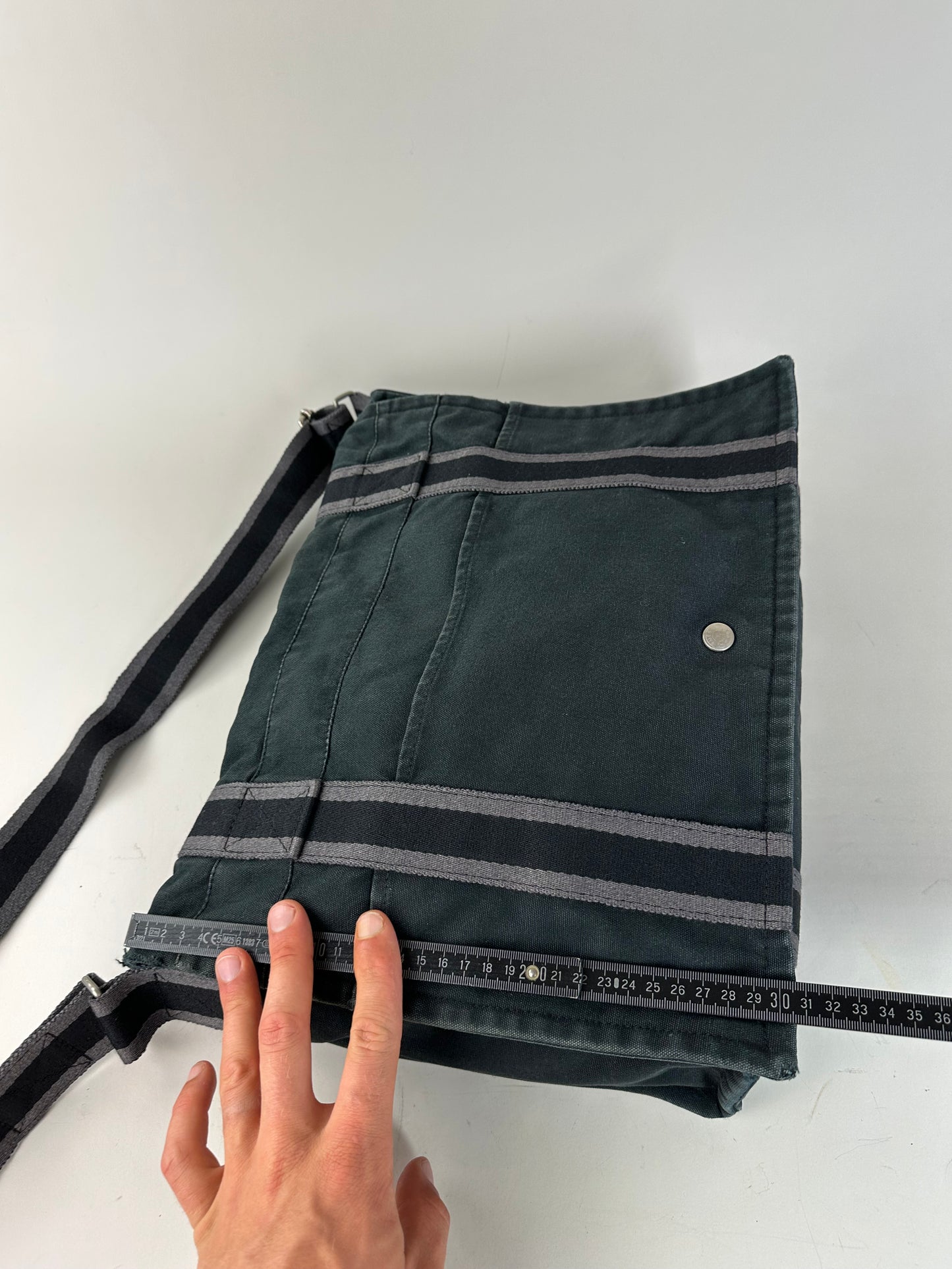 Vintage Hermes Canvas Messenger Bag Black Grey