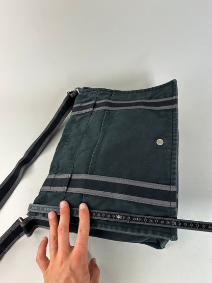 Vintage Hermes Canvas Messenger Bag Black Grey