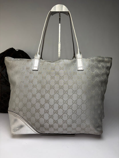 Vintage Gucci GG Supreme Canvas Tote c. 2010 Silver Beige