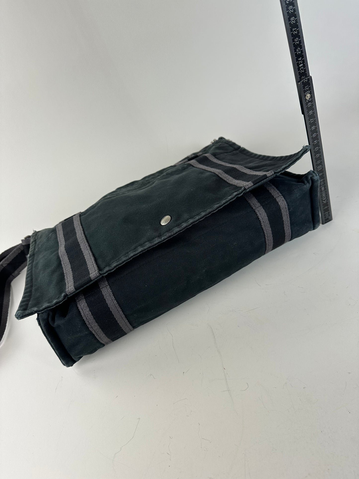 Vintage Hermes Canvas Messenger Bag Black Grey