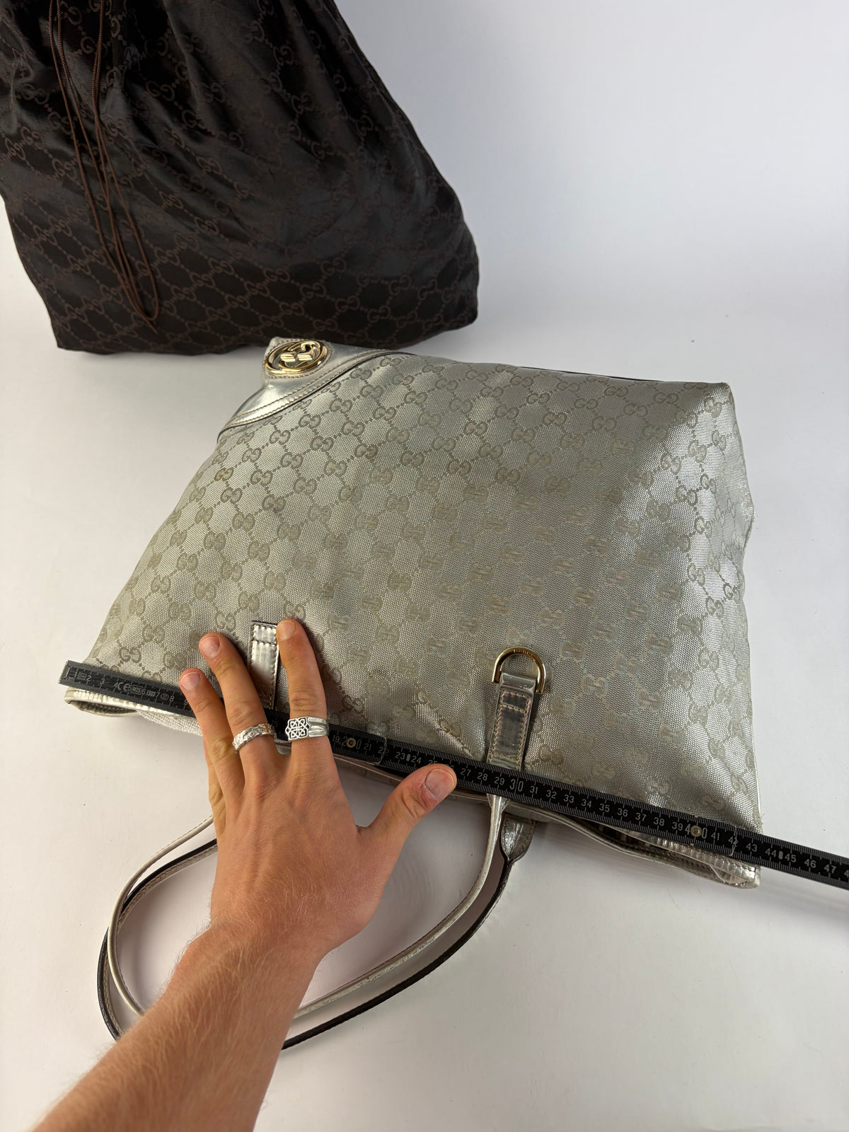 Vintage Gucci GG Supreme Canvas Tote c. 2010 Silver Beige