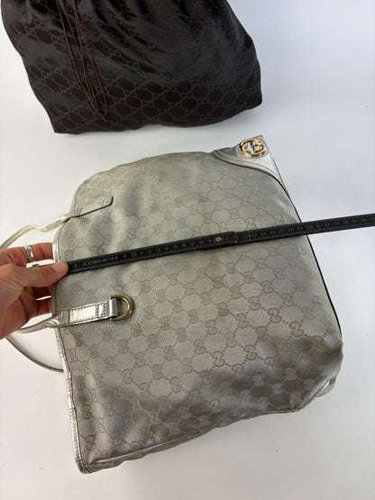 Vintage Gucci GG Supreme Canvas Tote c. 2010 Silver Beige