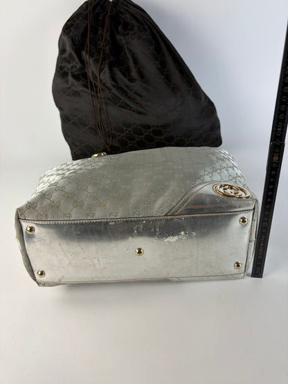 Vintage Gucci GG Supreme Canvas Tote c. 2010 Silver Beige