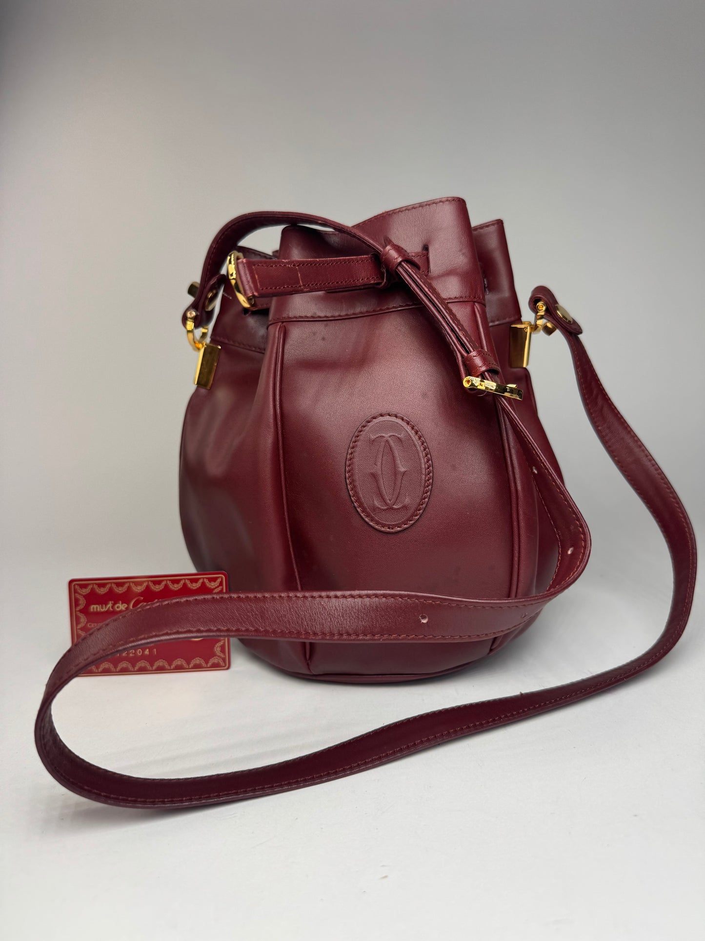 Vintage Cartier Seau Leather bag burgundy