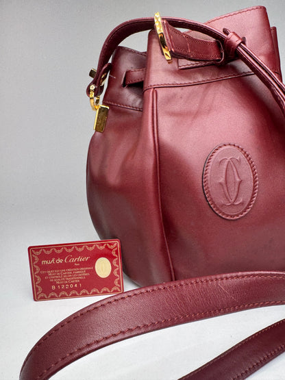 Vintage Cartier Seau Leather bag burgundy