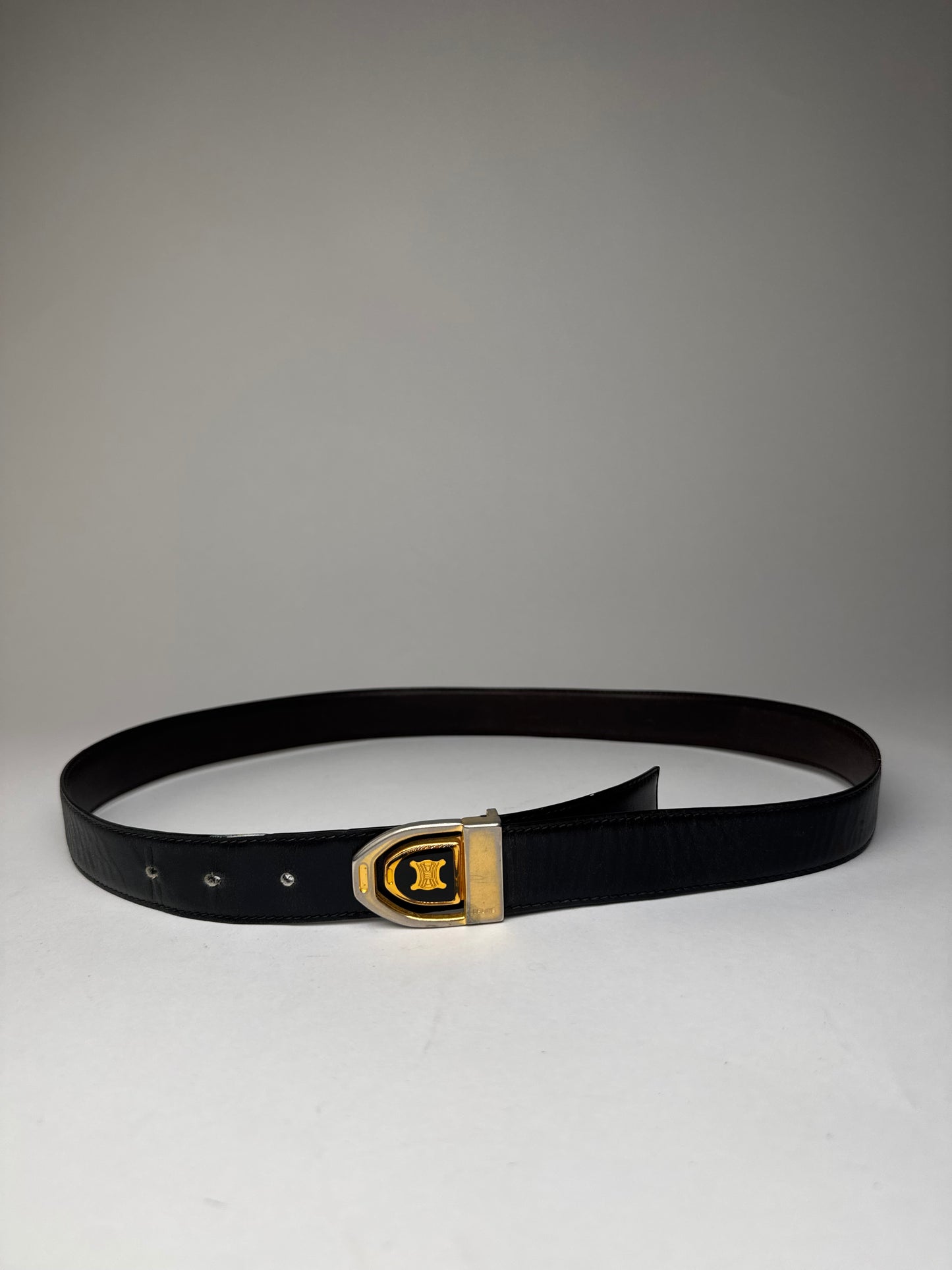 Vintage Celine Paris Triomphe Leather Belt Black