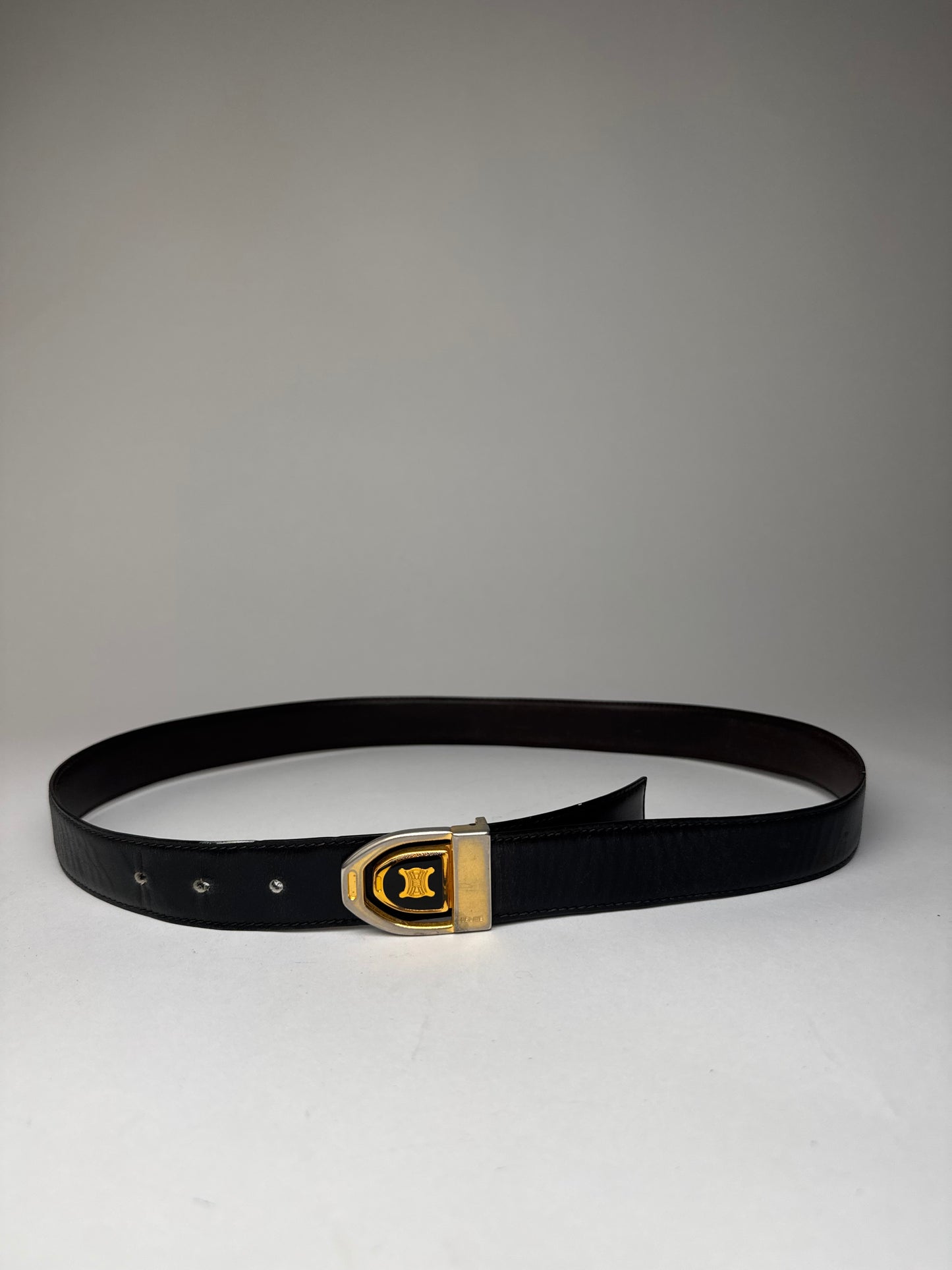 Vintage Celine Paris Triomphe Leather Belt Black