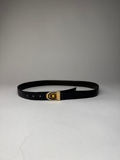 Vintage Celine Paris Triomphe Leather Belt Black
