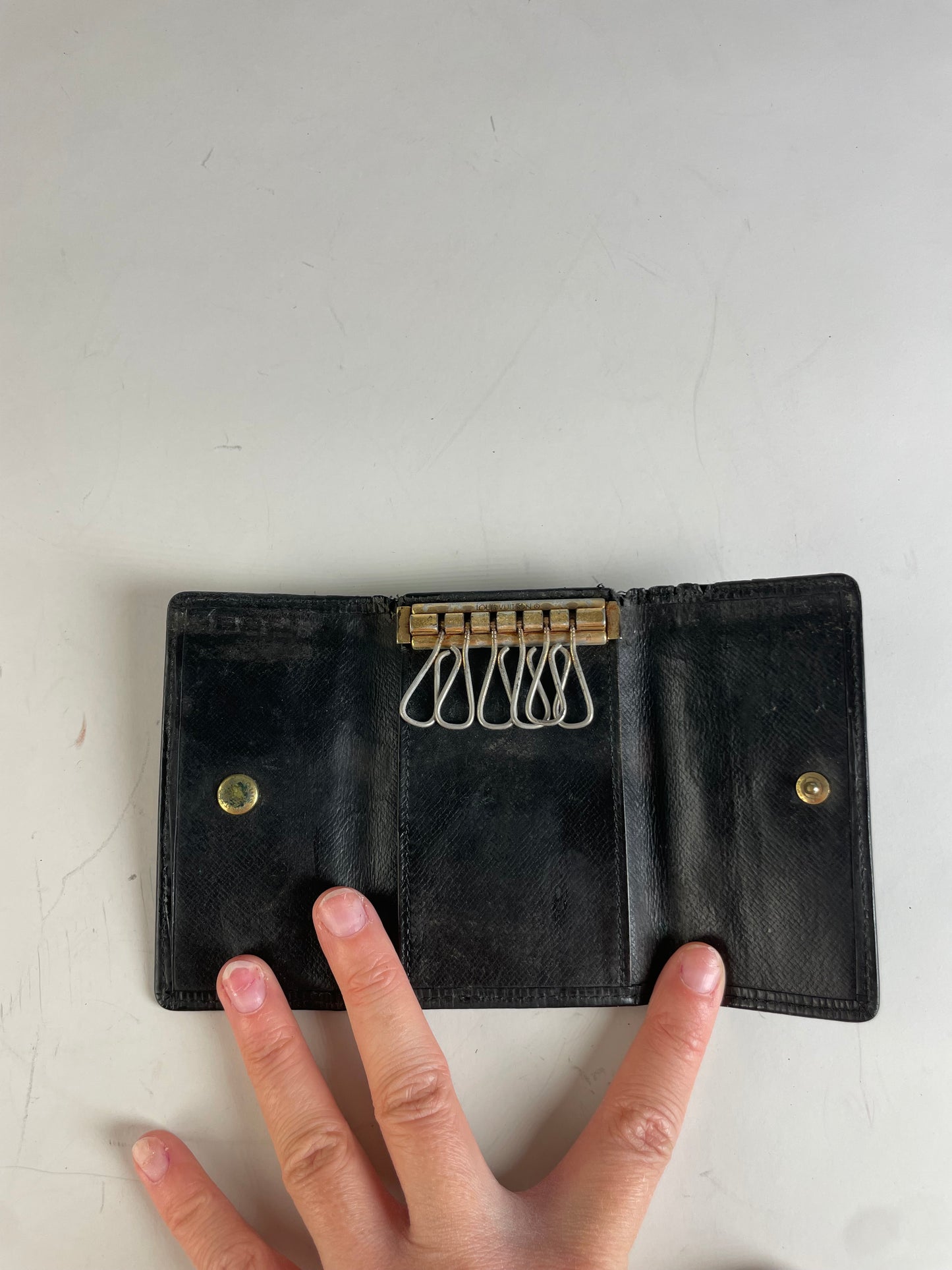 Vintage Louis Vuitton Leather Key Holder Black Gold